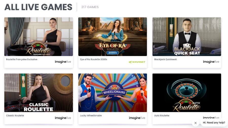 Madnix Casino jeux live - 217 tables